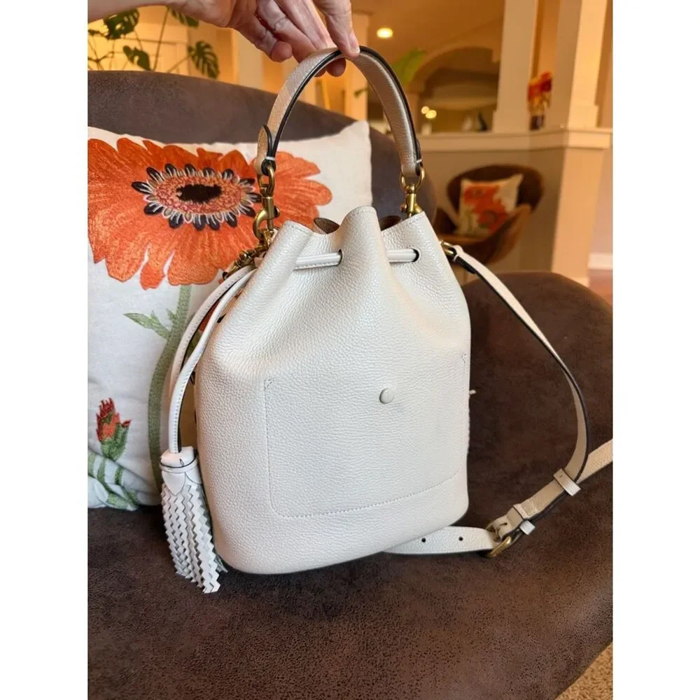 Coach Lora Bucket Bag Whipstitch Tassels Hangtag Chalk 2020 #651